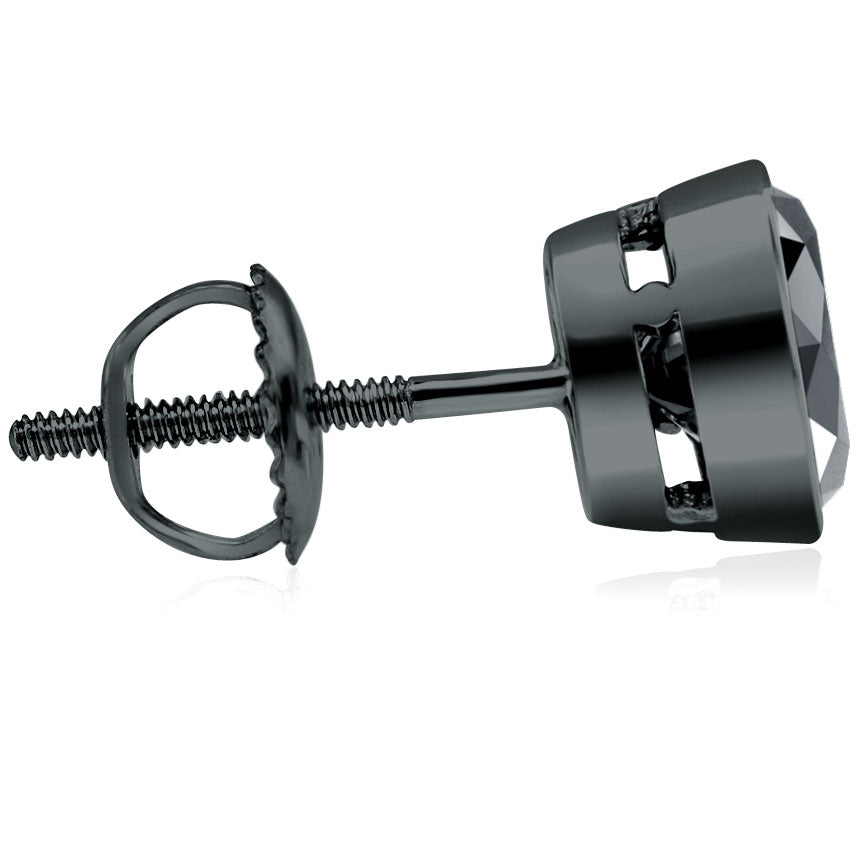 3.00 Ct. Certified Natural Black Diamond Earrings Bezel Set Studs 14k Black Gold