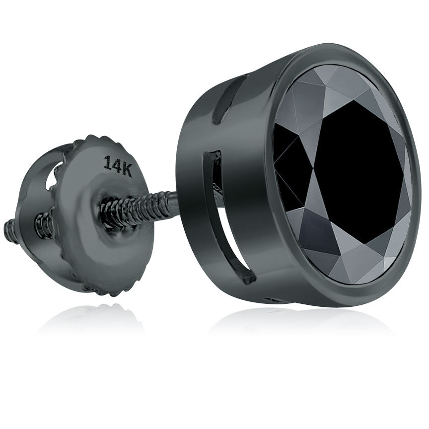 5.00 Ct. Certified Natural Black Diamond Earrings Bezel Set Studs 14k Black Gold Side