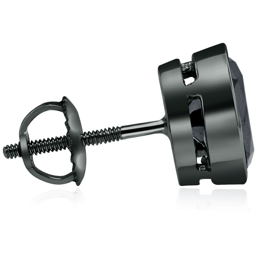 5.00 Ct. Certified Natural Black Diamond Earrings Bezel Set Studs 14k Black Gold Direct Side