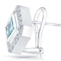 3.64 Carat Fancy Blue Princess Cut Diamond Studs Drop Earrings 14k White Gold
