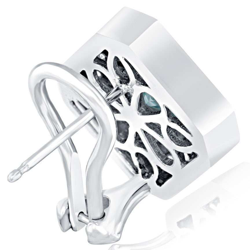 3.64 Carat Fancy Blue Princess Cut Diamond Studs Drop Earrings 14k White Gold