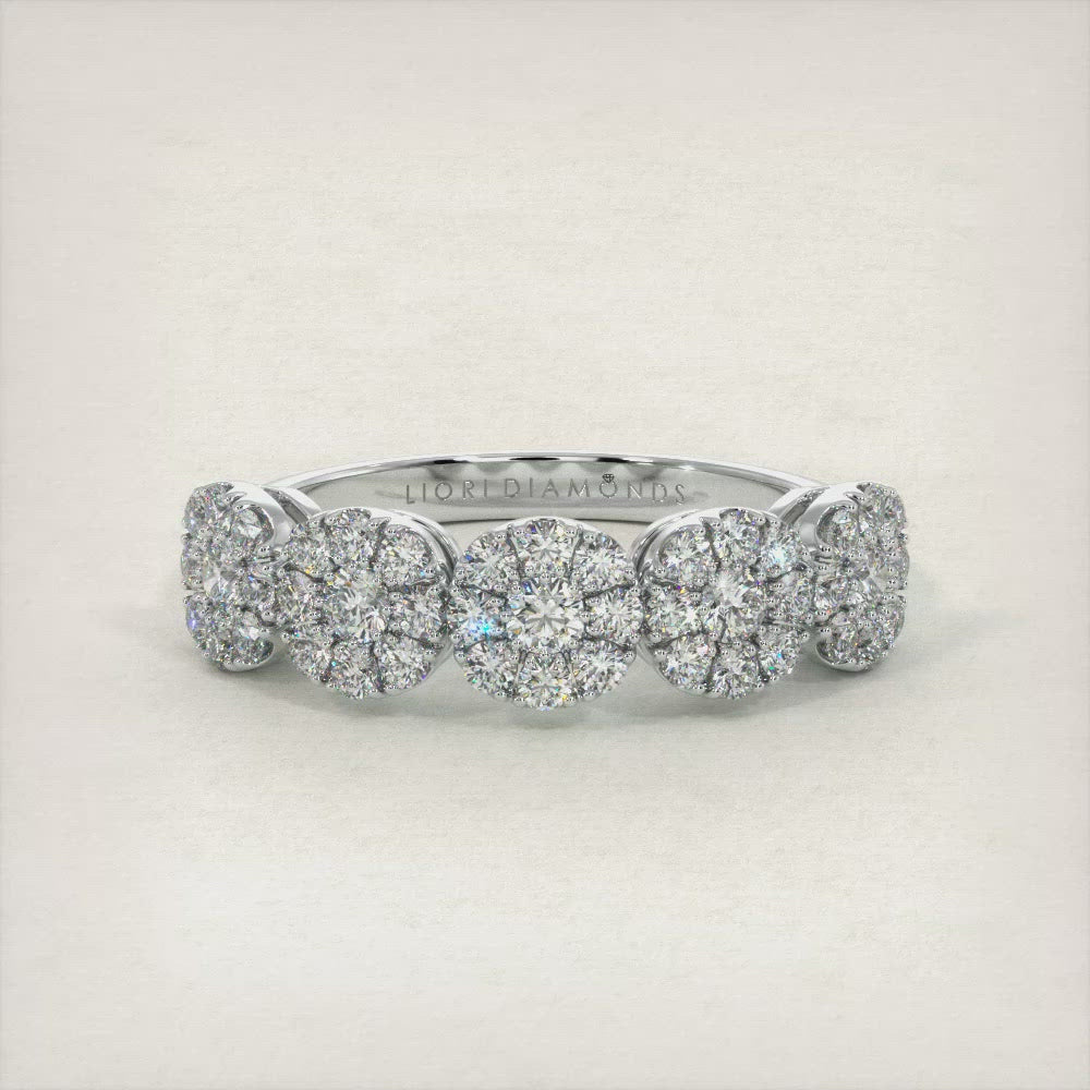 1.15ctw F-VS 5 Stone Cluster Diamond Wedding Band Anniversary Ring 18k