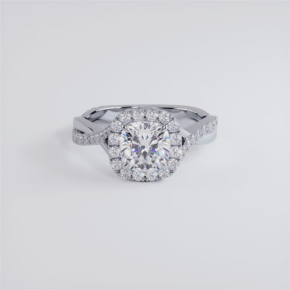 1.5 Carat Cushion Cut Micropavé Halo Infinity Twist