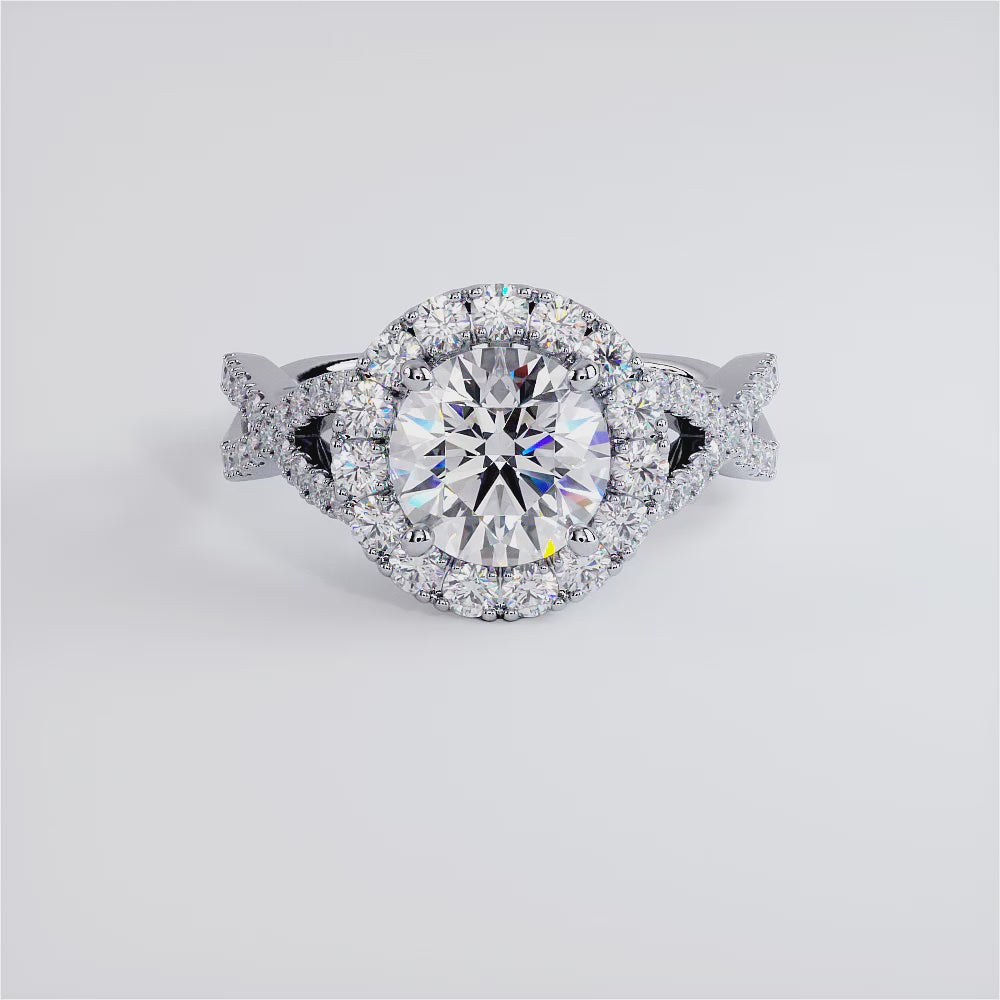 1.5 Carat Round Brilliant Infinity Twist Round Halo Micropavé