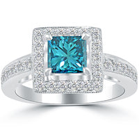 1.43 Carat Fancy Blue Princess Cut Diamond Engagement Ring Set in Platinum