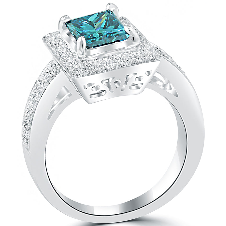1.43 Carat Fancy Blue Princess Cut Diamond Engagement Ring Set in Platinum