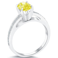 1.40 Carat Fancy Yellow Oval Cut Diamond Engagement Ring 14k White Gold