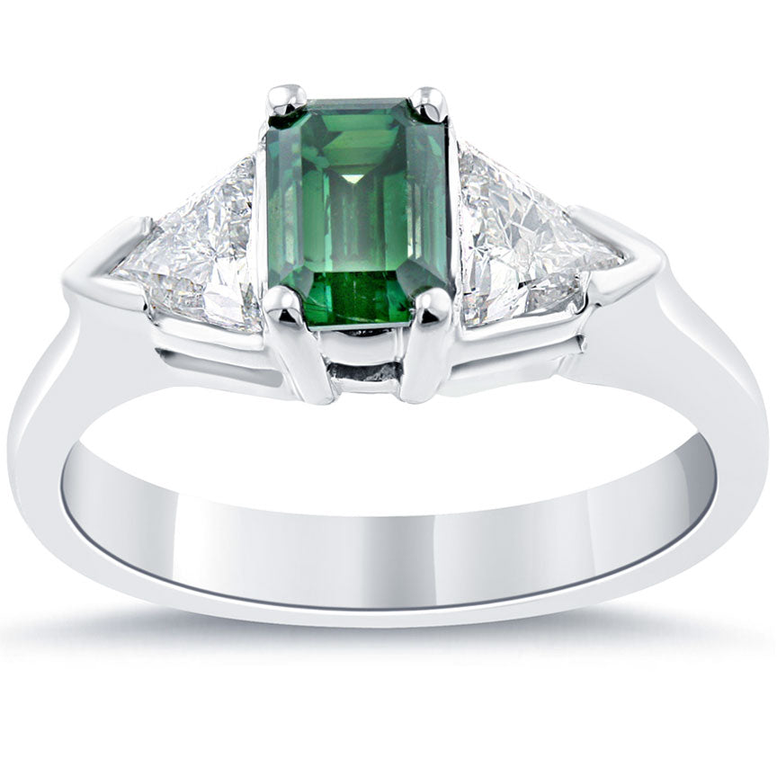 1.86 Carat Fancy Green Emerald Cut Diamond Engagement Ring 14k White Gold