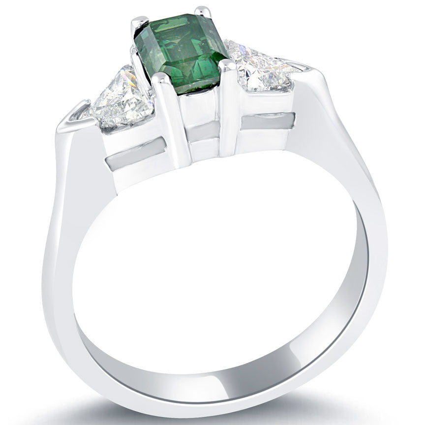 1.86 Carat Fancy Green Emerald Cut Diamond Engagement Ring 14k White Gold