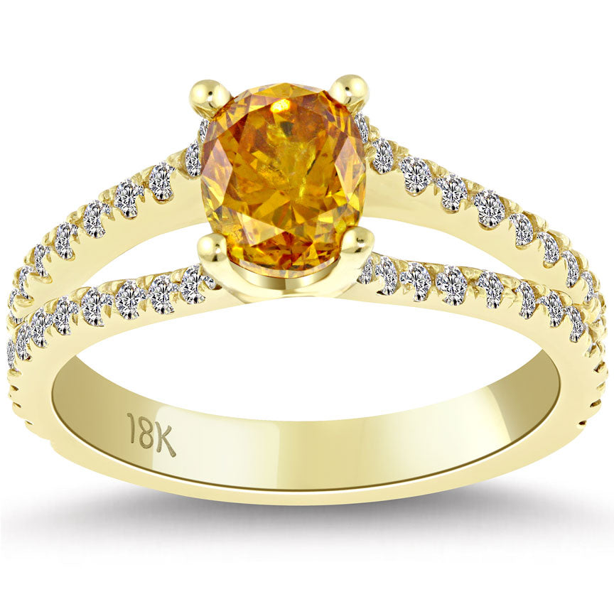1.89 Carat Natural Fancy Orange Diamond Engagement Ring 14k Yellow Gold