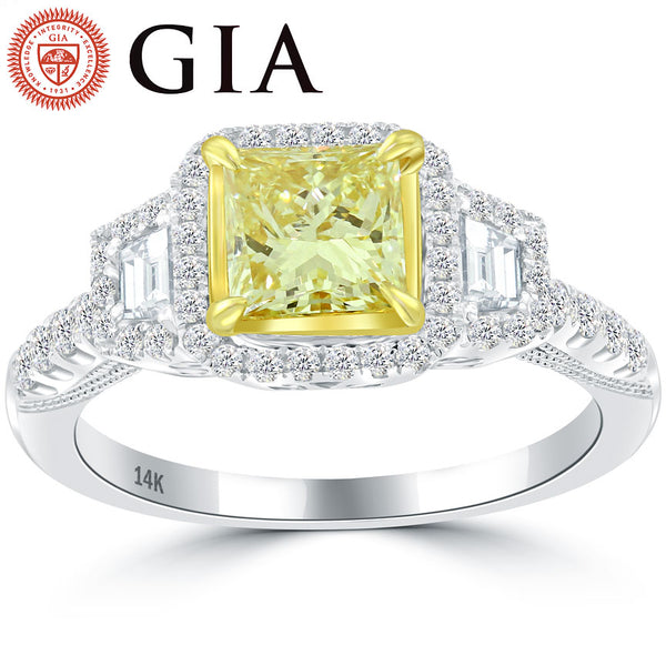 1.58 Ct. GIA Certified Natural Fancy Yellow Princess Cut Diamond Engagement Ring