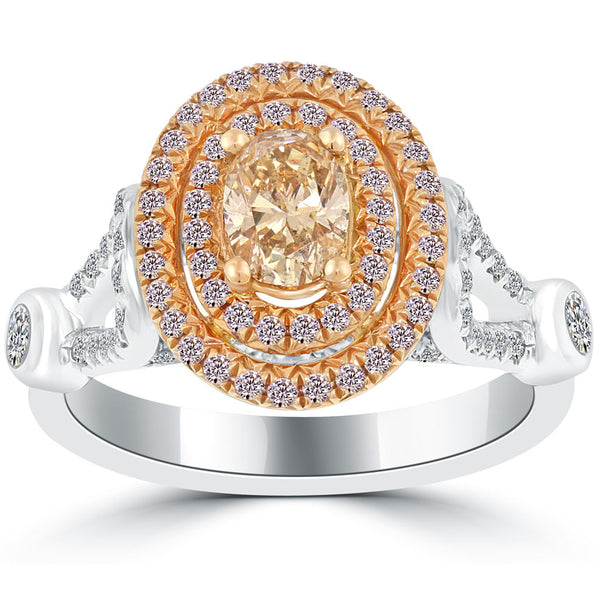 1.75 Carat Natural Fancy Champagne Brown Diamond Engagement Ring 18k Pave Halo