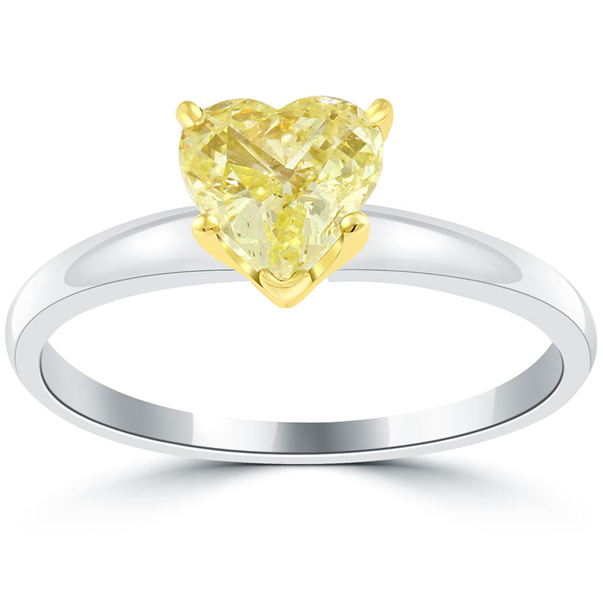 1.02 Carat Fancy Yellow Heart Shape Diamond Engagement Ring Solitaire 14k Gold