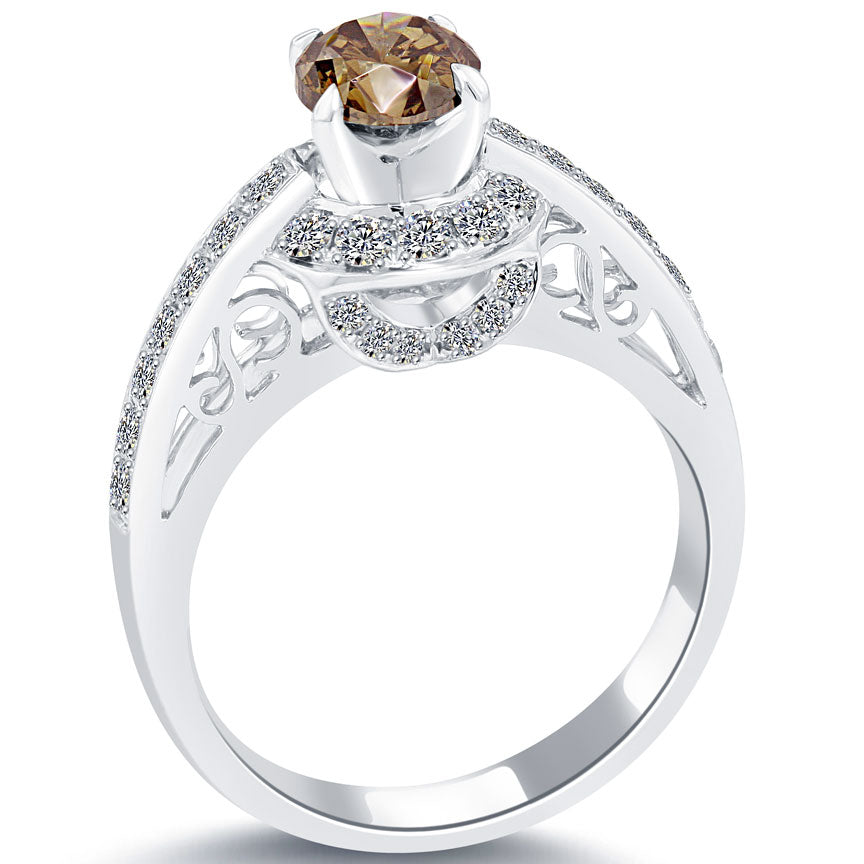 1.67 Carat Natural Fancy Cognac Brown Diamond Engagement Ring 14k White Gold