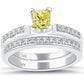 1.70 Carat Fancy Yellow Princess Cut Diamond Engagement Ring & Wedding Band Set