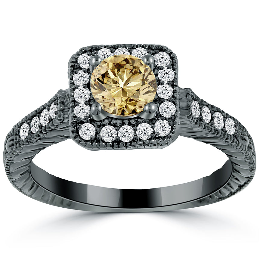 1.05 Carat Natural Fancy Cognac Brown Diamond Engagement Ring 14k Black Gold