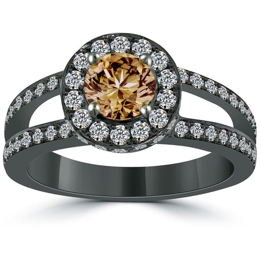 1.67 Carat Natural Fancy Cognac Brown Diamond Engagement Ring 14k Black Gold