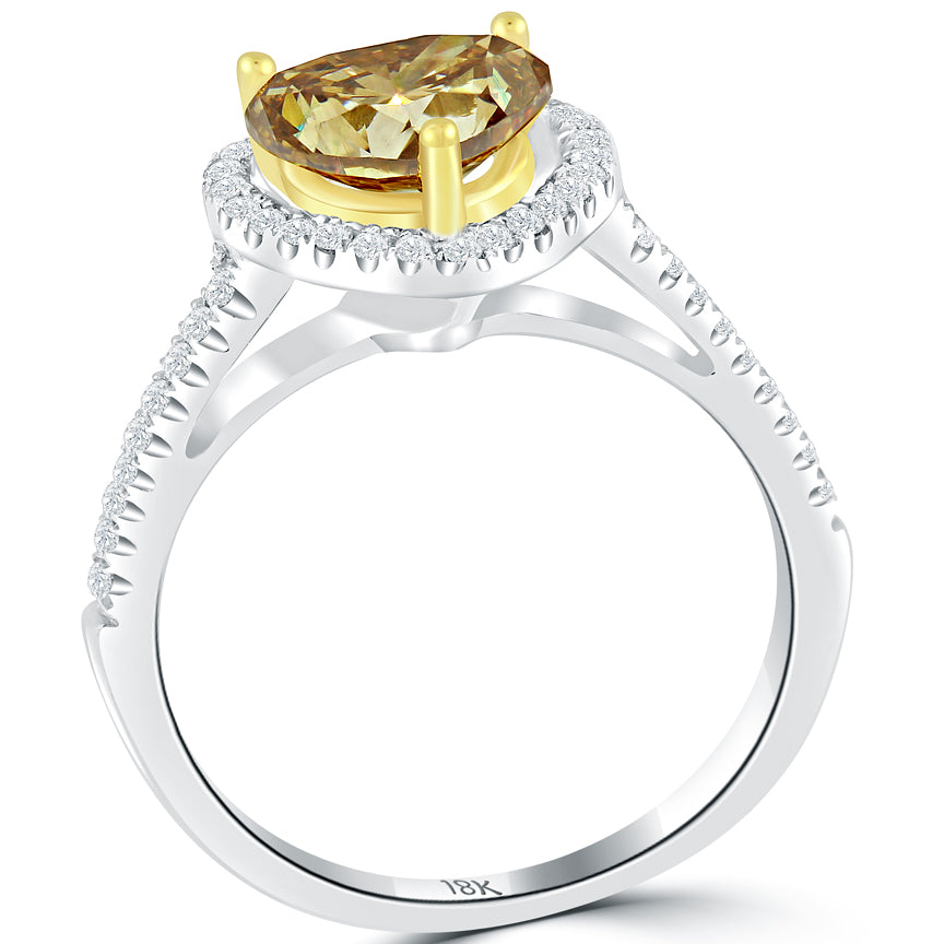 1.47 Carat Natural Fancy Cognac Brown Heart Shape Diamond Engagement Ring 18k