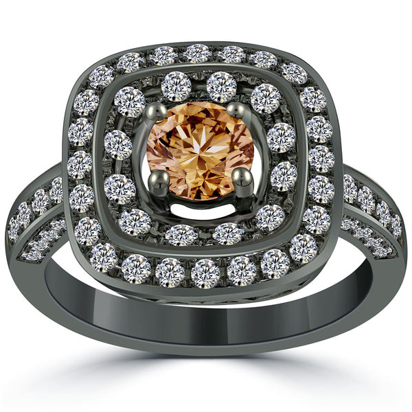 1.76 Carat Natural Fancy Cognac Brown Diamond Engagement Ring 14k Black Gold