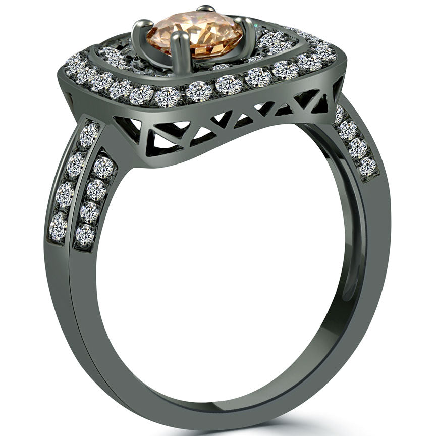 1.76 Carat Natural Fancy Cognac Brown Diamond Engagement Ring 14k Black Gold