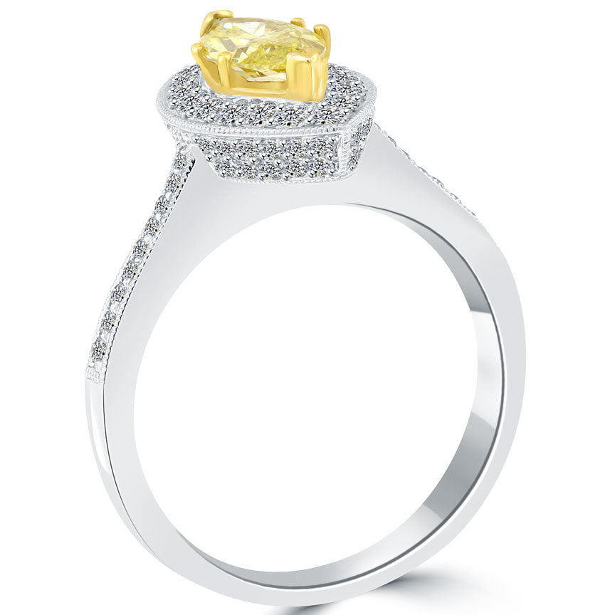 1.51 Carat Fancy Yellow Marquise Shape Diamond Engagement Ring 18k White Gold