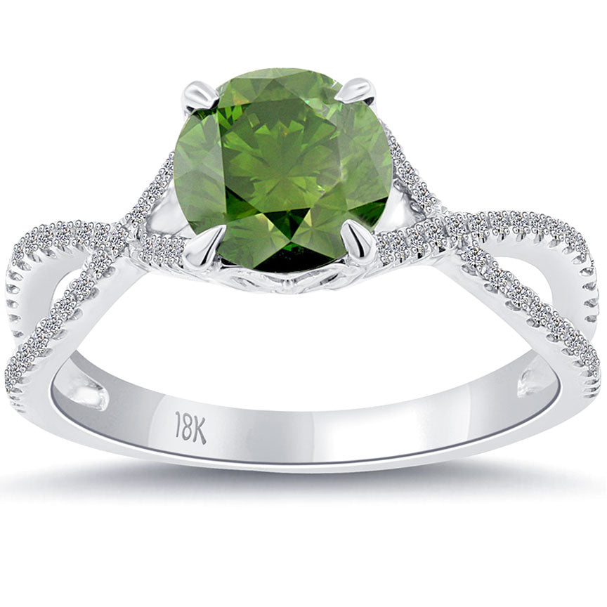 1.33 Carat Fancy Green Diamond Engagement Ring 18k White Gold