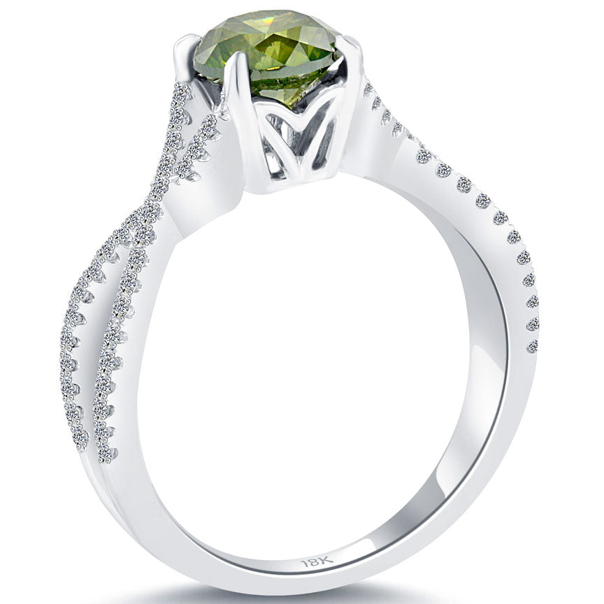 1.33 Carat Fancy Green Diamond Engagement Ring 18k White Gold