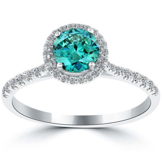 1.12 Carat Fancy Blue Diamond Engagement Ring 14k White Gold Vintage Style