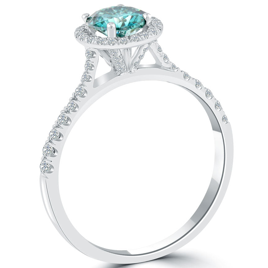 1.12 Carat Fancy Blue Diamond Engagement Ring 14k White Gold Vintage Style