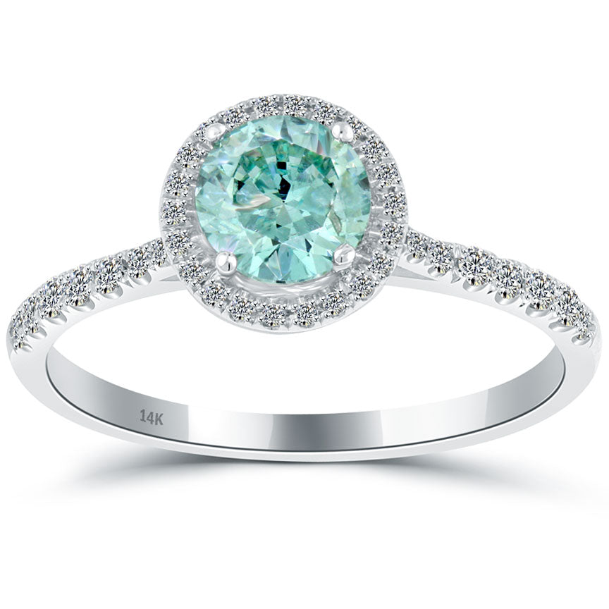 1.15 Carat Fancy Blue Diamond Engagement Ring 14k White Gold Vintage Style
