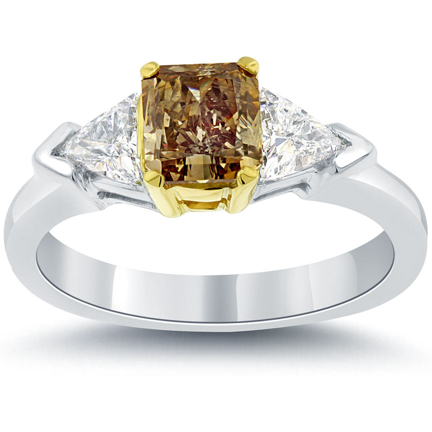 2.02 Ct. Natural Fancy Cognac Brown Three Stone Diamond Engagement Ring 14k Gold