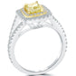 1.49 Carat Fancy Yellow Cushion Cut Diamond Engagement Ring 18k Gold Pave Halo