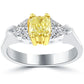 1.51 Carat Radiant Cut Fancy Yellow Three Stone Diamond Engagement Ring 14k Gold