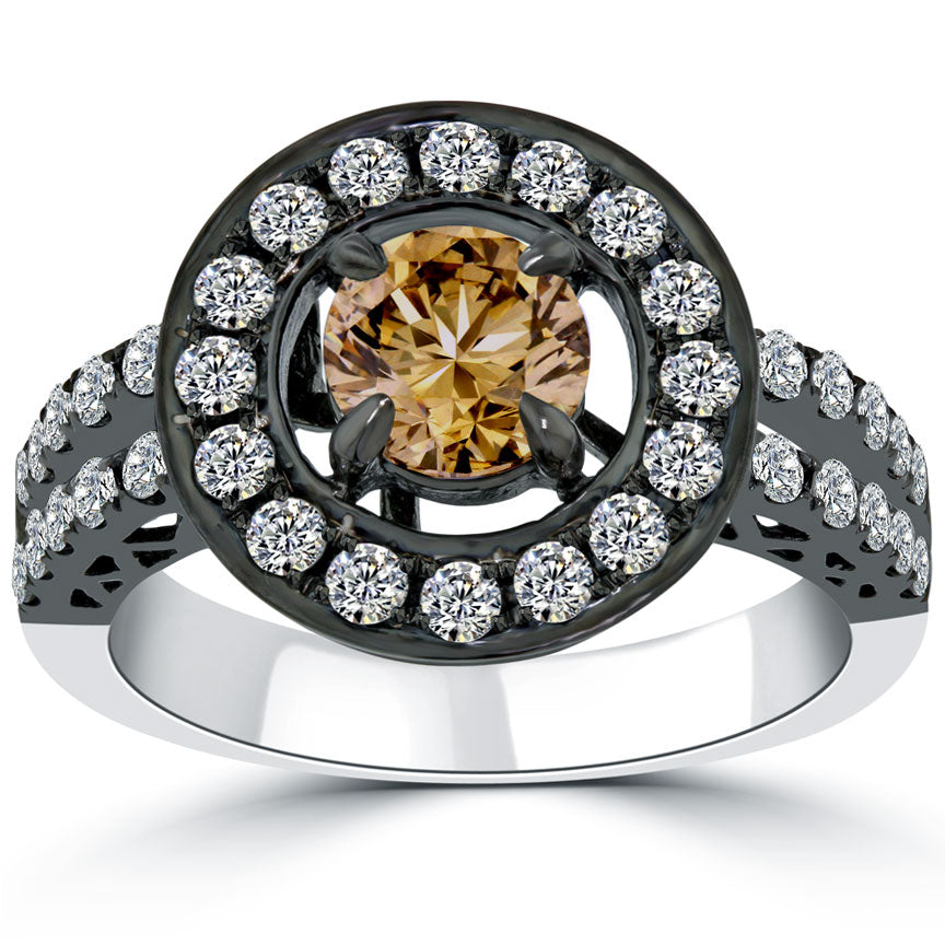 1.83 Carat Natural Fancy Cognac Brown Diamond Engagement Ring 14k Black Gold