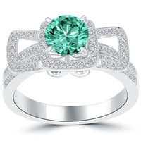 1.89 Carat Fancy Greenish Blue Round Diamond Engagement Ring 18k White Gold