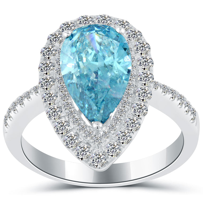 3.49 Carat Fancy Blue Pear Shape Natural Diamond Engagement Ring 14k White Gold