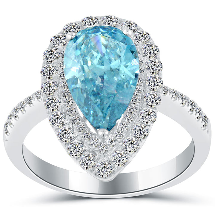 3.49 Carat Fancy Blue Pear Shape Natural Diamond Engagement Ring 14k White Gold