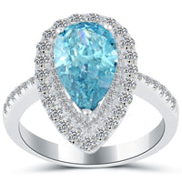 3.49 Carat Fancy Blue Pear Shape Natural Diamond Engagement Ring 14k White Gold