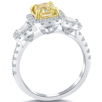1.77 Carat Fancy Yellow Radiant Cut Diamond Engagement Ring 14k Vintage Style