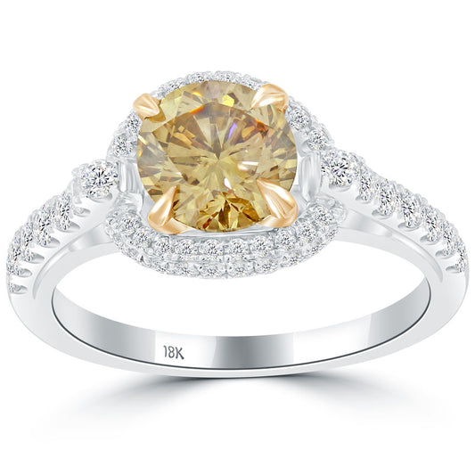 2.12 Carat Natural Fancy Cognac Brown Diamond Engagement Ring 18k White Gold