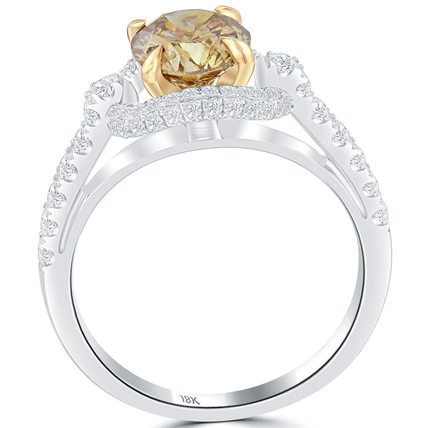 2.12 Carat Natural Fancy Cognac Brown Diamond Engagement Ring 18k White Gold