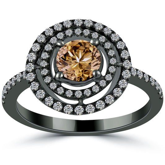1.36 Carat Natural Fancy Cognac Brown Diamond Engagement Ring 14k Black Gold