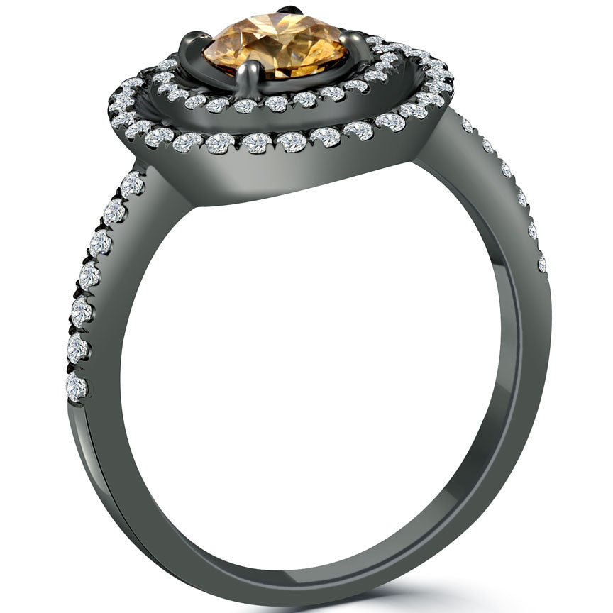 1.36 Carat Natural Fancy Cognac Brown Diamond Engagement Ring 14k Black Gold