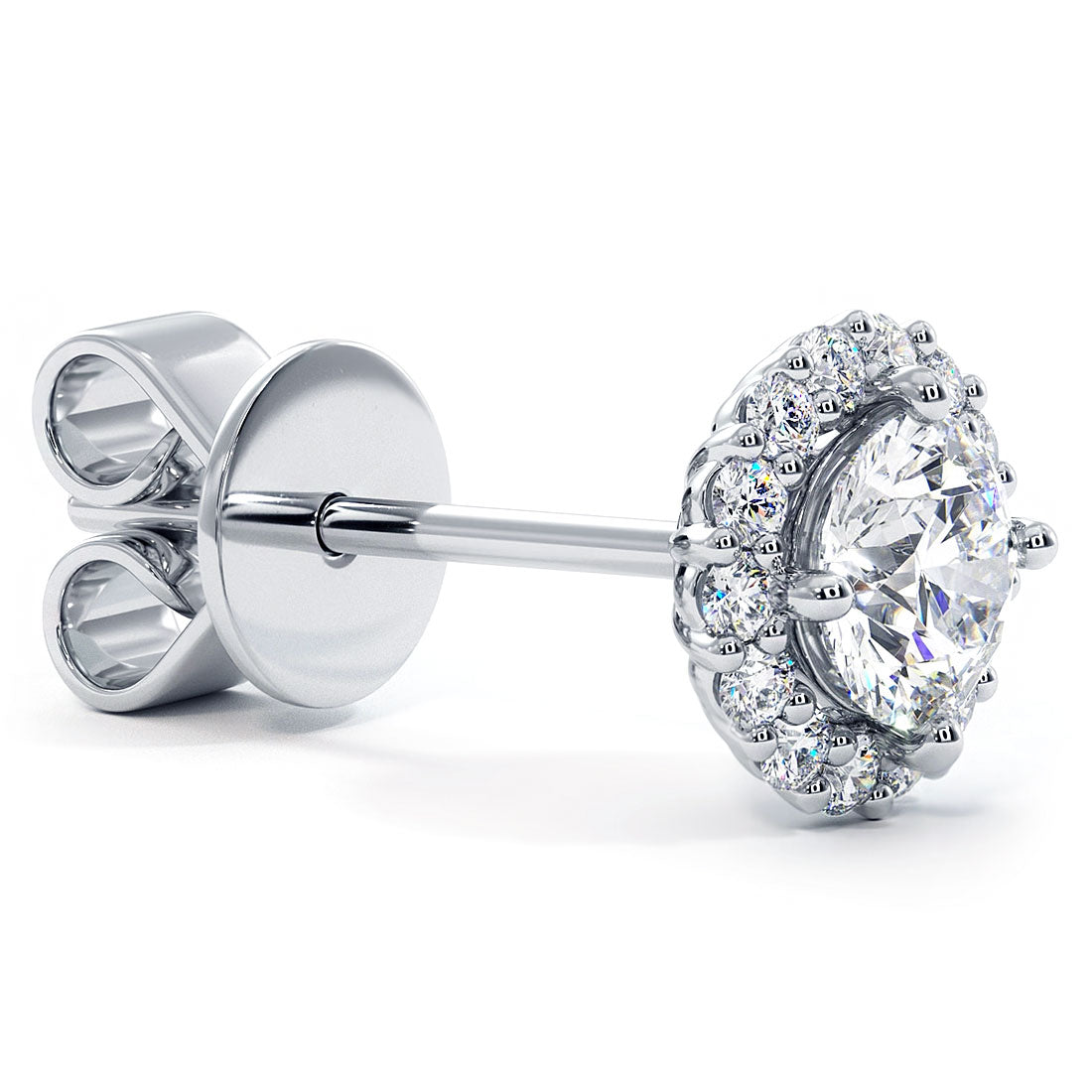 0.80 Carat F-VS Pave Halo Diamond Studs Earrings 18k White Gold