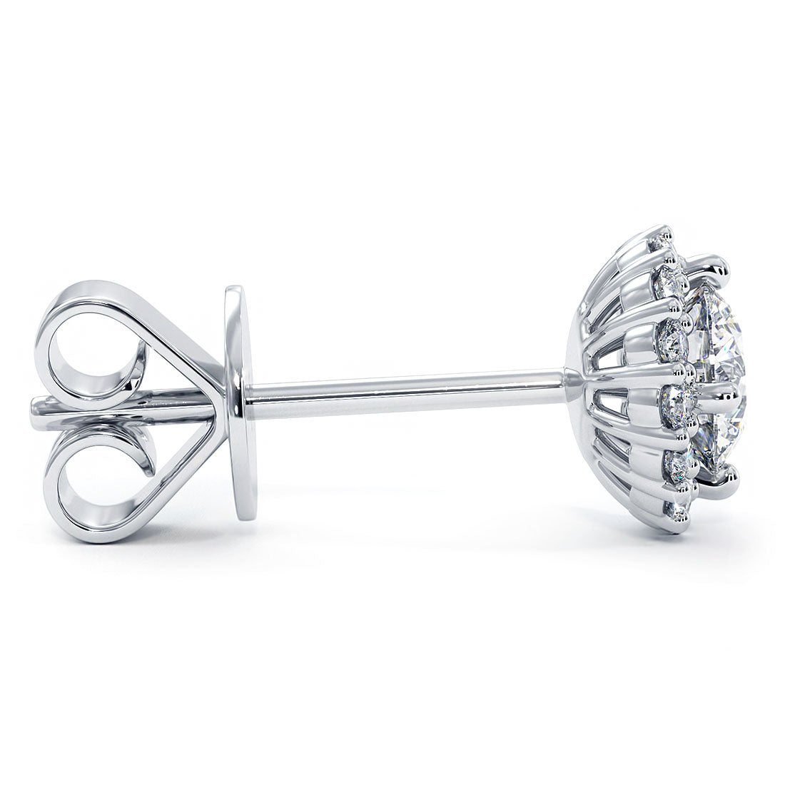 0.80 Carat F-VS Pave Halo Diamond Studs Earrings 18k White Gold