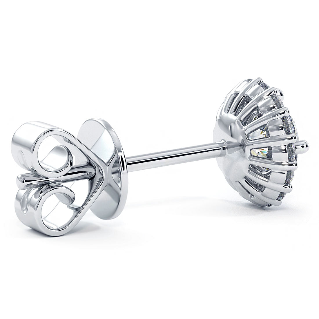 0.80 Carat F-VS Pave Halo Diamond Studs Earrings 18k White Gold
