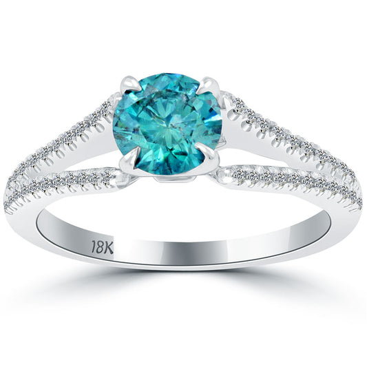 1.22 Carat Certified Fancy Blue Round Diamond Engagement Ring 18k White Gold