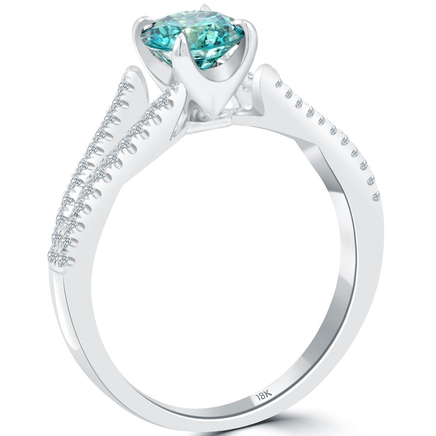 1.22 Carat Certified Fancy Blue Round Diamond Engagement Ring 18k White Gold