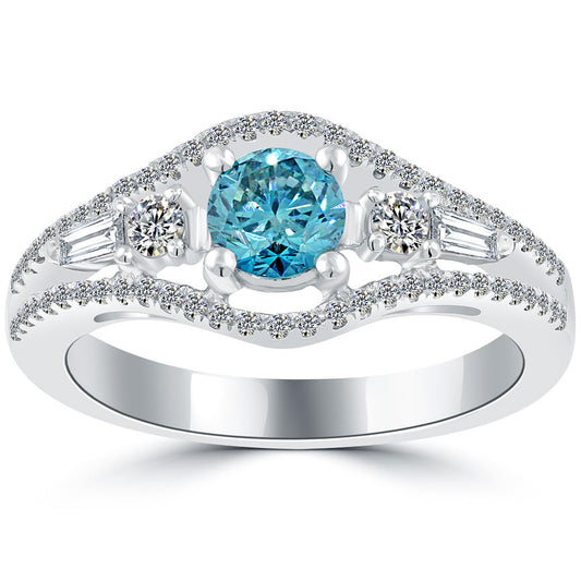1.16 Carat Fancy Blue Diamond Engagement Ring 14k White Gold Vintage Style