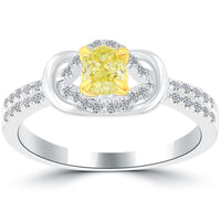 0.75 Carat Natural Fancy Yellow Oval Cut Diamond Engagement Ring 18k White Gold